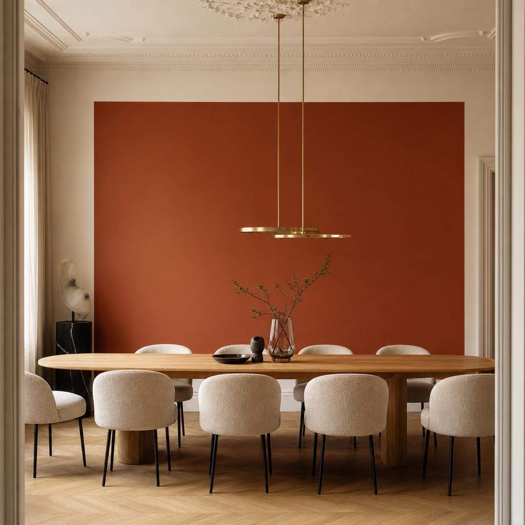 Esszimmer mit Terrakotta Akzentwand, Altbau Lehel